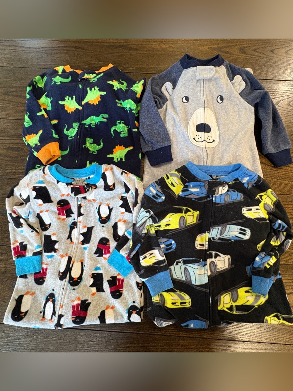 4-Pack Baby Toddler Fleece Sleepers - Dinosaurs, Bear, Penguins, Cars